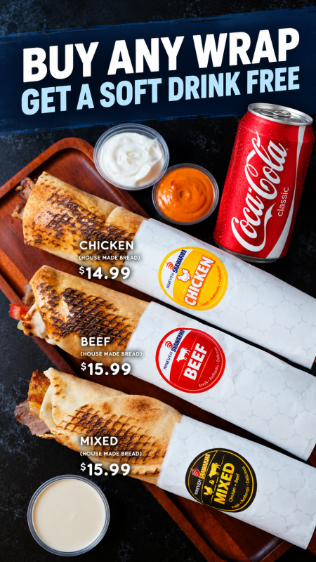Buy a Wrap get a Soft Drink FREE